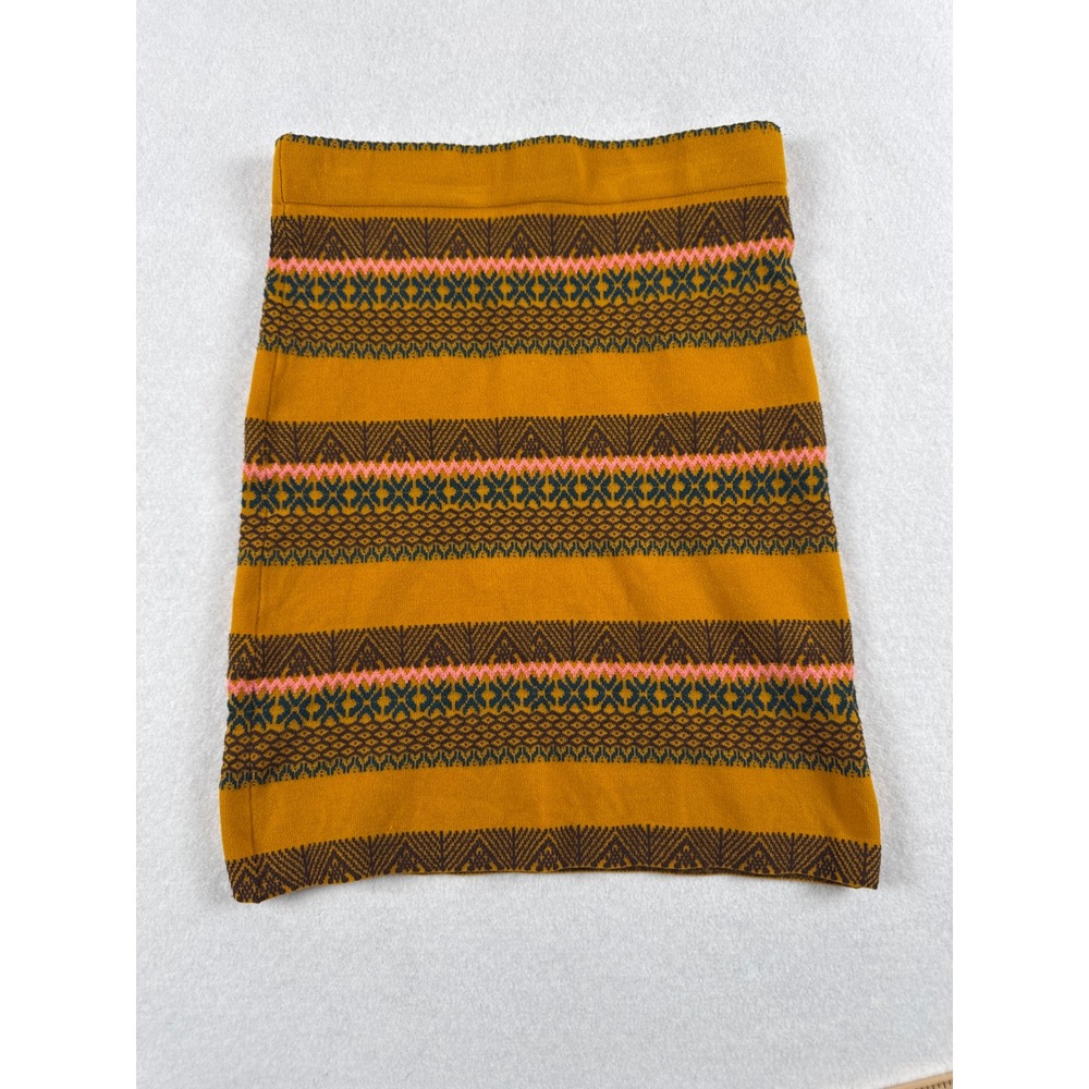 Free People Womens XS Mustard Yellow Fair Isle Knit Mini Skirt Geometric Boho